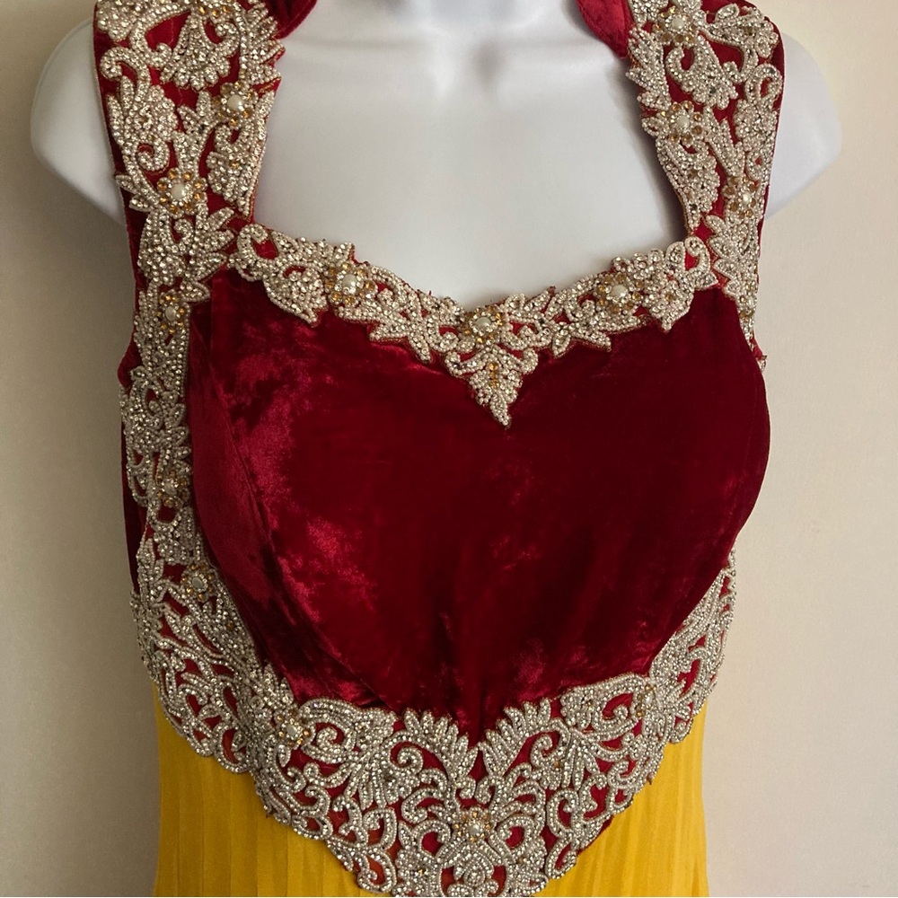 Unbranded Red & Yellow Beaded & Sequined Gown Dress Costume, Sz XL/14 - Picture 3 of 16